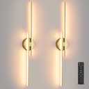 Battery Operated Wall Sconce Set of 2,Gold 31.4" 3000K-6500K LED Dimmable Wall Sconces with Remote Control,Wireless Wall Light USB Rechargeable for Bedroom Hallway Living Room Background Wall Lighting