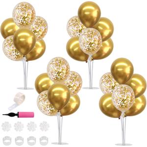 TONIFUL 4 Set Gold Balloon Centerpieces for Table, Balloon Stand Kit for Gold Party Decorations,Birthday Decorations Engagement 50th Anniversary Graduation Decoration 2026 New Years Eve