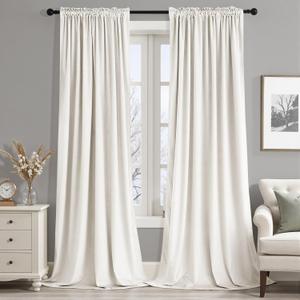 MIULEE Ivory Velvet Curtains Thermal Insulated Blackout Curtain Drapes for Bedroom Living Room Darkening 90 Inches Long Curtains Panels Rod Pocket Set of 2
