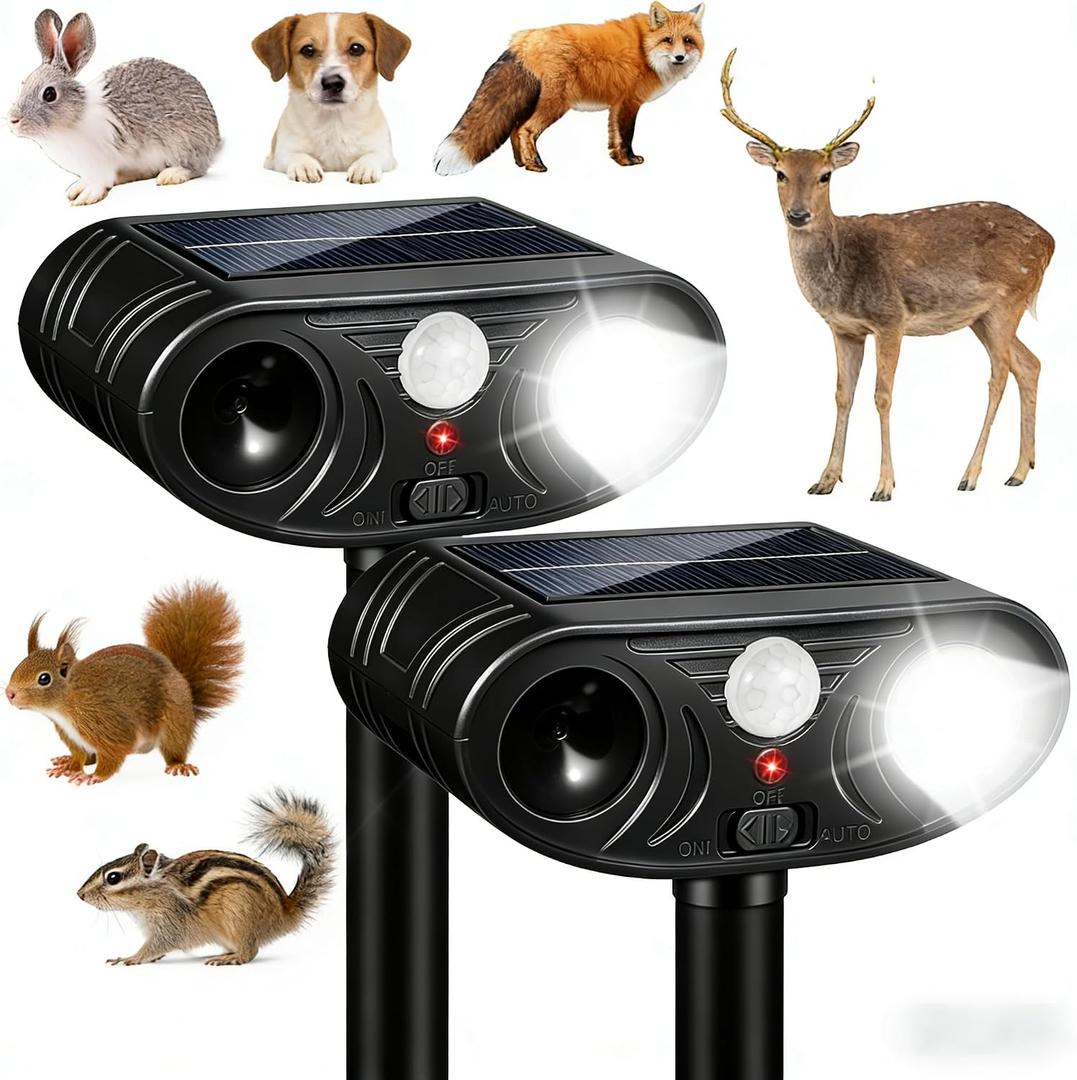 2 Pack Sonic Fortress Pro Deer Repellent Solar Animal Repellent Outdoor | Strobe Light, Waterproof Squirrel Cat Repellent Outdoor Rabbit Bird Raccoon Deterrent for Yard Garden Farm