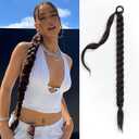 HAIRCUBE Long Braided Ponytail Extension with Hair Tie Straight Wrap Around Hair Extensions Ponytail Natural Soft Synthetic Hair Piece for Women Daily Wear 32 Inch 150 Gram (Black Brown)