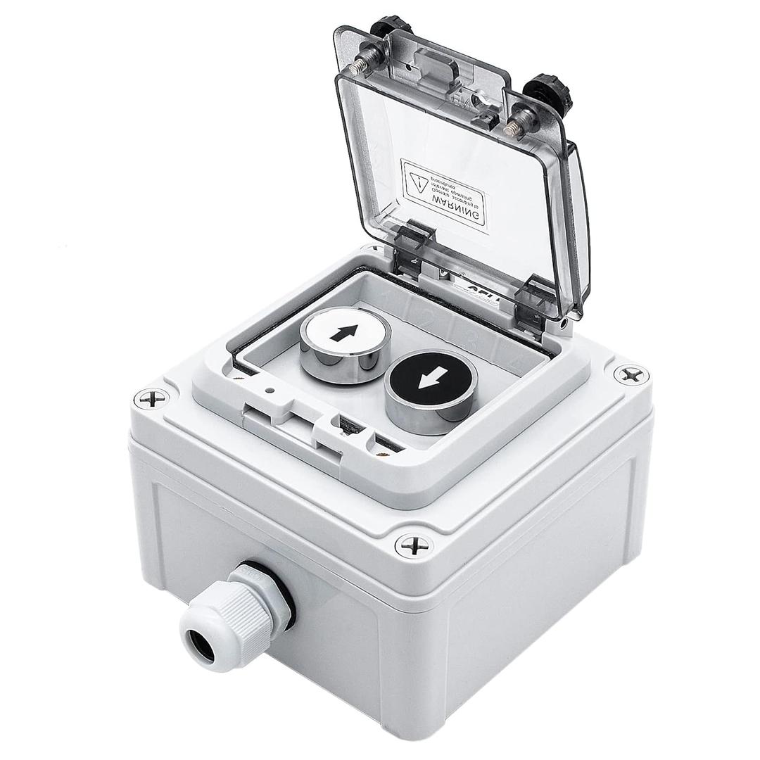 IP67 Button Switch Outdoor Waterproof Box 2 Push Button White Up Black Down Button with Protective Cover Anti-misoperation Switch(AC/DC 6A-110V/3A-240V/2.5A-380V)