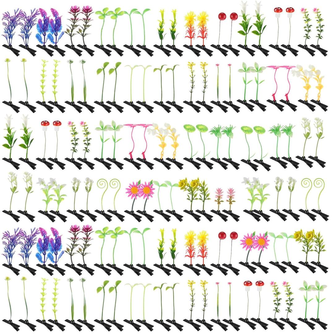 Tigeen 100 Pcs Rave Sprouts Bean Sprout Funny Hair Clips Mixed Style Plant Hairpins Hair Accessories for Home Party Irish(Mixed Style)