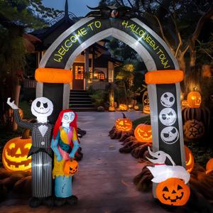 Hioasis 10FT Hallowen Inflatable Outdoor Decorations - Halloween Arch Inflatable Decoration with Skeleton Dog - Blow Up Inflatable Decoration for Outdoor Party