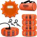 Ecoangel USB-C Rechargeable LED Road Flares Emergency Lights-Large Capacity (Lithium Battery) 3 in 1 Cable Roadside Warning Car Safety Beacon Flashing Disc Kit with Magnetic Base for Vehicles
