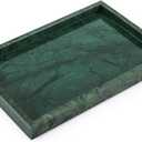 Marble Bathroom Vanity Tray, Natural Luxury Vanity Home Kitchen Bathroom Table Tray, Stone Decorative Countertop Dresser Trays for Key Coffee Perfume Jewelry Makeup (Blackish Green, 12" x 8" x 1.2")