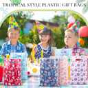Czlotyh 120 PCS Hawaiian Plastic Party Gift Bags Tropical Multicolor Hibiscus Monstera Treat Candy Goodie Bag Party Favor with Die Cut Handle for Birthday Hawaii Summer Luau Themed Event Supplies