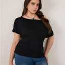 Women's Plus Size Off Shoulder Tops Short Sleeve Asymmetric Neck Ruched Casual T-Shirts (XL)
