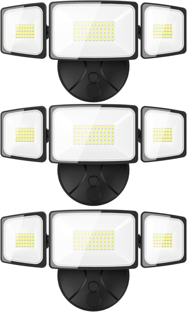 Onforu 3 Packs 60W Flood Lights Outdoor, 6000LM Brightness Security Lights,Switch Controlled, IP65 Waterproof, 6500K Exterior LED Flood Light with 3 Adjustable Heads for Yard Home (Black)