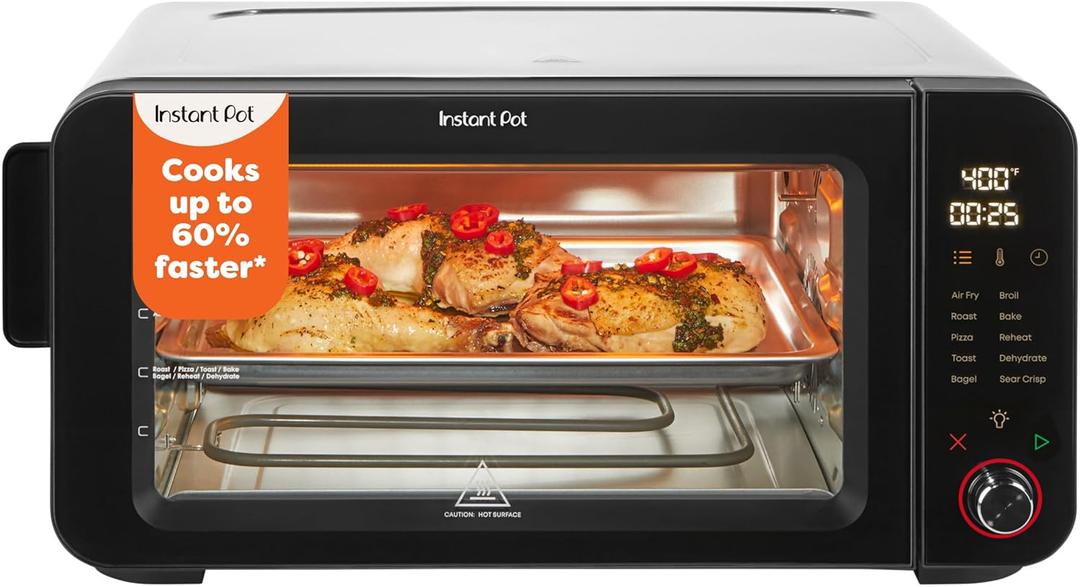 Instant Pot No Preheat Required* 6-Slice Air Fryer Toaster Oven with InstantHeat Technology, 10-in-1, Air Fry, Roast, Bake, Sear Crisp, Toast, Bagel, Broil, Dehydrate, Reheat, and Make Pizza