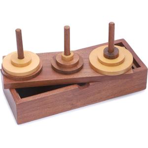 Ajuny Wooden Puzzle Board Games Hanoi Tower (9 Rings) with Storage Box for Brain Teasers Logic Games Kids and Adults Handmade Challenges Mastermind Educational Fun Learning Tower Puzzles