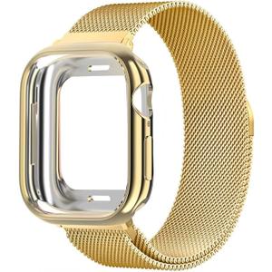 Mesh Loop with Bling Case Compatible with Apple Watch Band, Stainless Steel Metal Strap with Cover for iWatch Series 10 9 8 7 6 SE