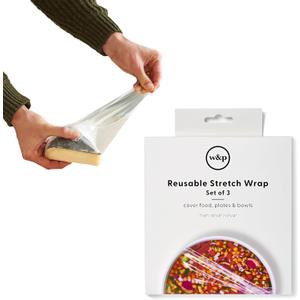 W&P Reusable Silicone Stretch Wrap, 1 Box with 3 Wraps (7x8, 10x11, 13x14), Oven, Dishwasher, Microwave & Freezer Safe, BPA Free