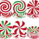 QZYL 50 PCS Christmas Paper Plates, 9" Christmas Plates Disposable Party Set, 5 Designs Red White Green Candy Design Xmas Dinnerware, Xmas Tableware for Winter Ugly Sweater Party
