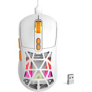 Wireless Gaming Mouse, Rechargeable&Rechange Shell,RGB Programmable Macro Mouse, Lightweight Mouse,10000 DPI,Tri-mode Wired/BT 5.0/2.4GHz Wireless Mouse Gaming with 2 Side Buttons (White Orange)