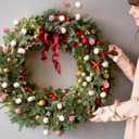 6 Pcs 14 Inch Christmas Tree Picks Velvet Christmas Ornaments Spheres Ball Pick Velvet Xmas Tree Branches Hanging Decoration Wreath Home Office Party Ornament(Pink,White)