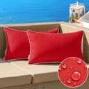 MIULEE Pack of 2 Outdoor Waterproof Pillow Covers Decorative Lumbar Throw Pillows Solid Color Farmhouse Couch Cushion Covers for Patio Tent Bed Sofa Living Room 12x20 Inch Red