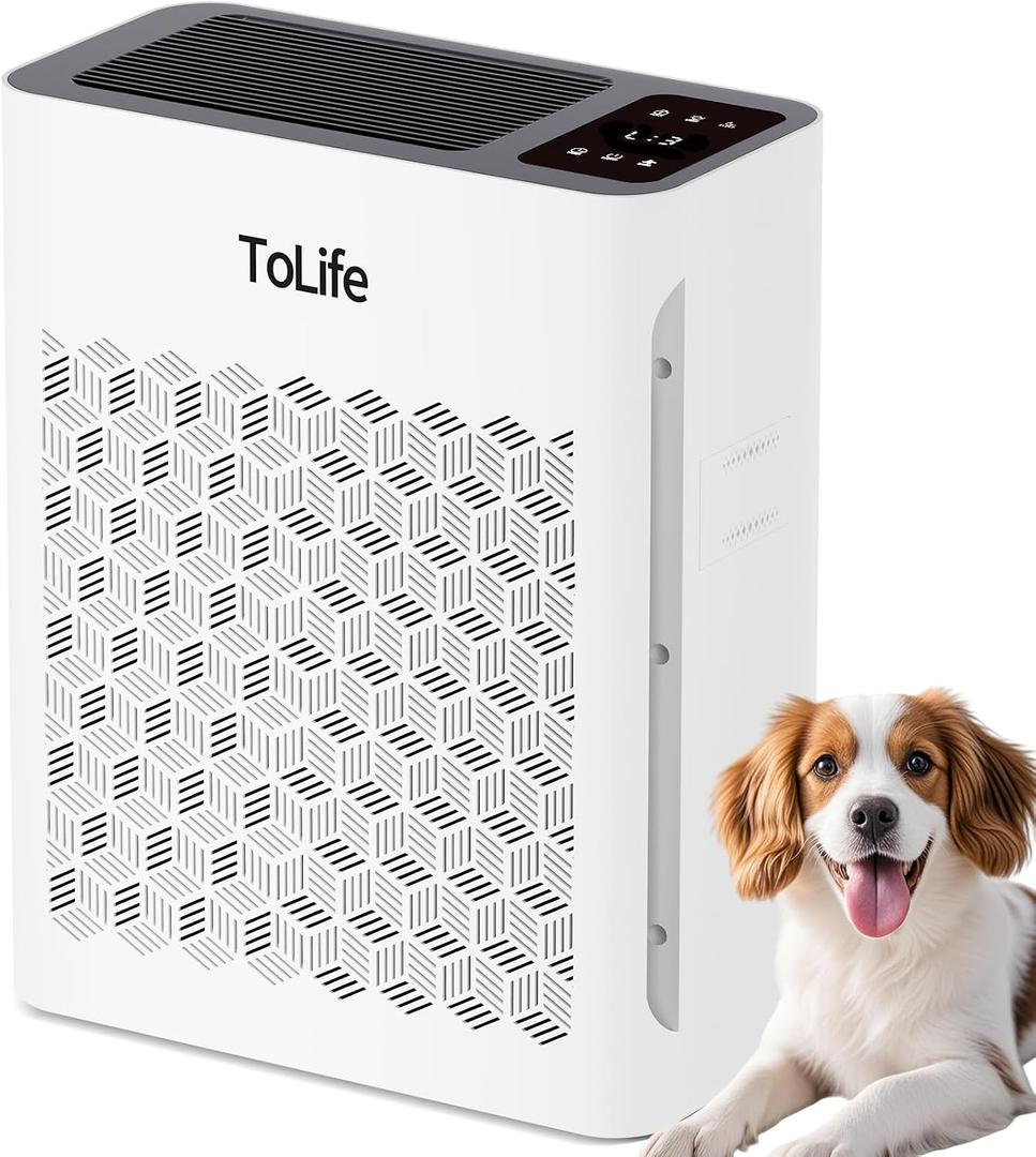Tolife Air Purifier Large Room, HEPA Air Purifiers for Home Pets Hair with Washable Filter, Air Cleaner for Bedroom up to 1095 Ft Dust Smoke Odor, Sleep Mode, Timer, White