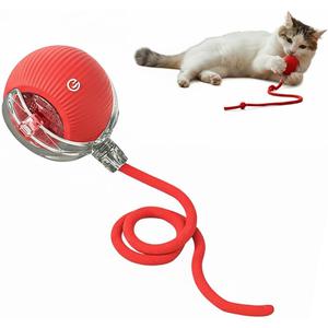 Interactive Cat Toy Ball, Automatic Intercative Cat Toys for Indoor Cats, The 3rd Generation Agile Moving Cat Ball with Elastic Mesh Tail, Toys for Indoor Adult Cats, Motion Activated (Red)