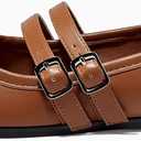 Coutgo Womens Mary Jane Flats Shoes Dressy Comfortable Square Toe Double Strap Soft Work Slip on Ballet Flat, Brown, Size 7.5