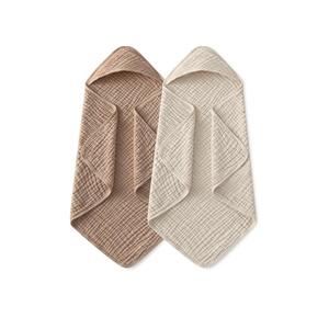 Yoofoss Hooded Baby Towels for Newborn 2 Pack 100% Muslin Organic Cotton Baby Bath Towel with Hood for Babies, Infant, Toddler and Kids, 32x32Inch, Soft and Absorbent Newborn Essential, Beige&Coffee