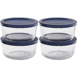 Anchor Hocking SnugFit Round Food Storage Containers with Lids (4-Piece, 4-cup, Navy Blue, oven-safe)