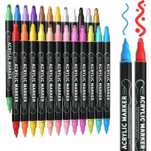 Nauets 24 Colors Dual Tip Acrylic Paint Markers, Premium Dot&Fine Tip Coloring Paint Pens for Rock, Wood, Fabric, Canvas, Glass, Paper, Ceramic, Scrapbook, Egg, DIY Crafts Supplies - Mothers Day Gifts