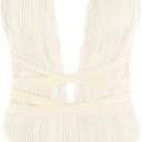 ZAFUL Women Plunging One Piece Swimsuit Backless Cross Tie High Cut Thong One-Piece Bathing Suit (Small, 3-beige)