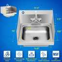 BIEAMA Stainless Steel Hand Sink NSF 17" x 15" Commercial Wall Mount Sink, with Side Splash Guard, Strainer and Faucet, Perfect for Home, Stores, Restaurants, Bars