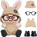 4pcs Dolls Outfit Set, Hat & Overalls for 17 cm Doll Clothes Accessories Suit, Stylish Clothes for Doll, Cute Outfits for Dress up Unique Style with Premium Fabric, Khaki