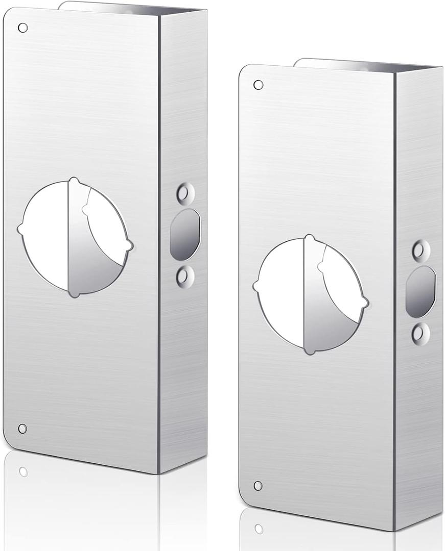 Dunzy 2 Pack 1-3/8 Inch x 9 Inch Door Reinforcement Plate 2-1/8" Thick Stainless Steel Lock and Door Reinforcer Security to Repair Home Wood Metal Knob/Lock/Latch/Deadbolt, Silver