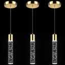 Pendant Lights Kitchen Island 3 Pack, 6500K Modern Kitchen Island Lights Ceiling Lighting Fixtures with Crystal Bubble, Integrated LED Cold White Hanging Light Dining Room Light Brushed Gold