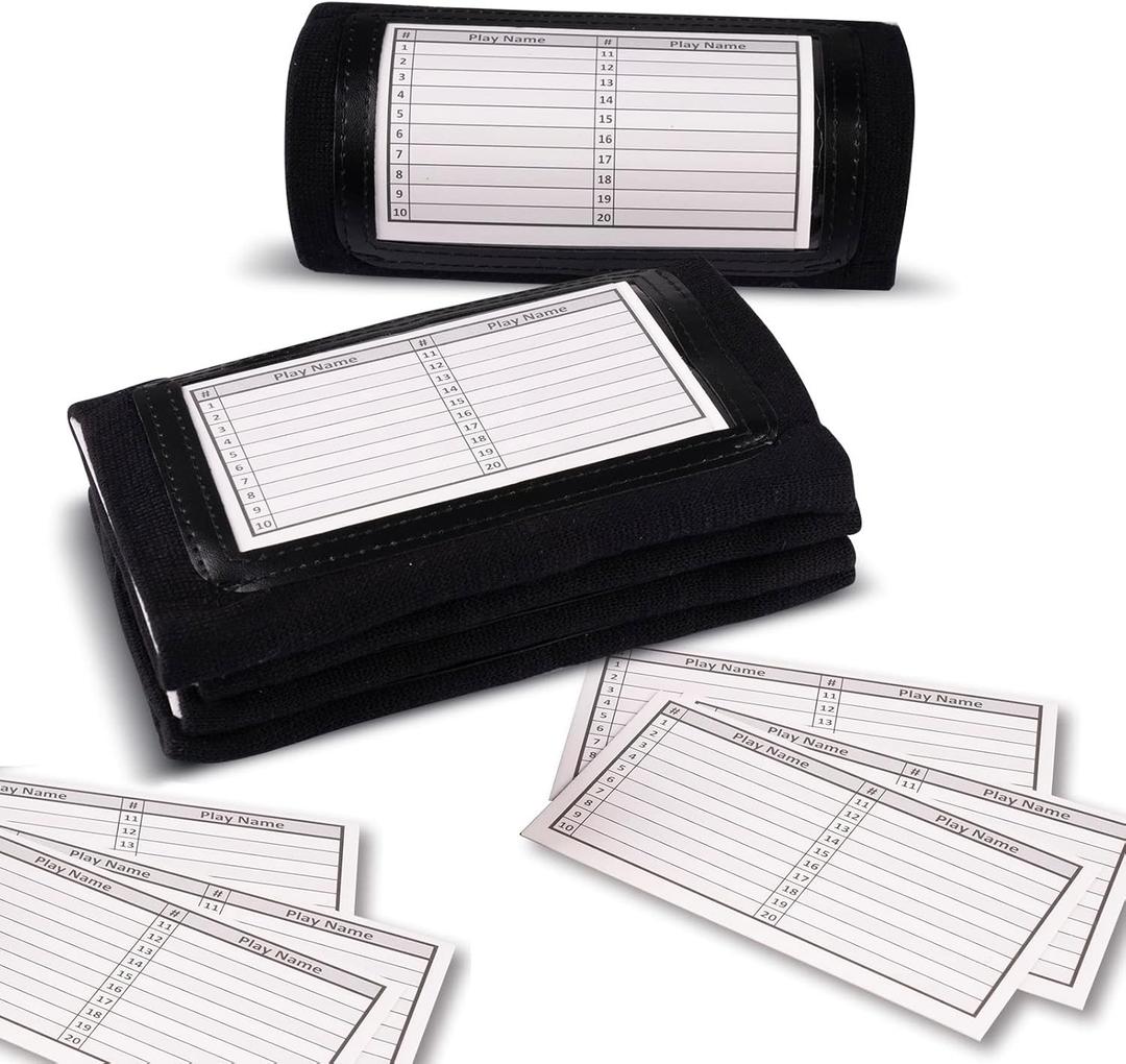 Quarterback (QB) Play Single Window Wristband - Youth Size - Pro Football Armband Playbook - 5 Pack (Black)