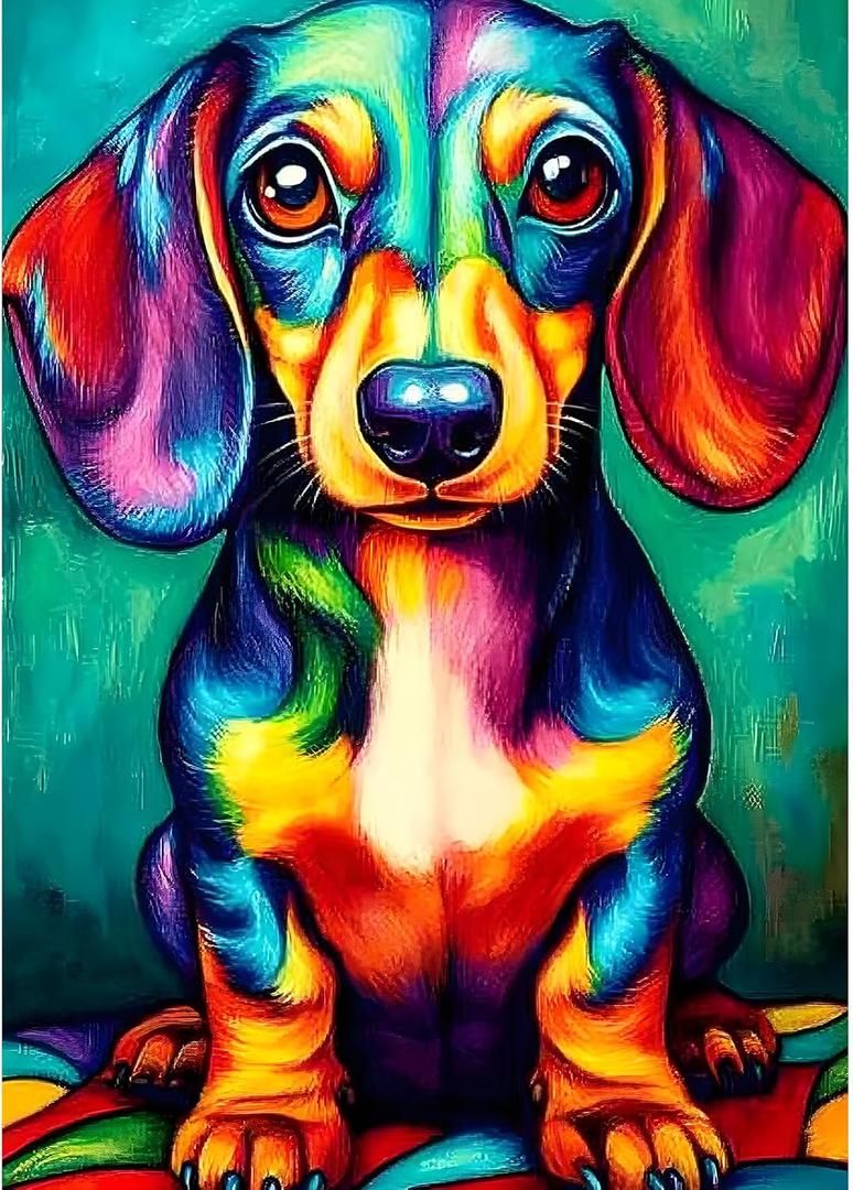 MXJSUA Dachshund Dog DIY Diamond Painting by Number Kits for Adults, Sausage Dog 5D Round Drill Diamond Gem Art Painting Picture Arts Kits Craft for Home Wall Decor 12x16 Inch