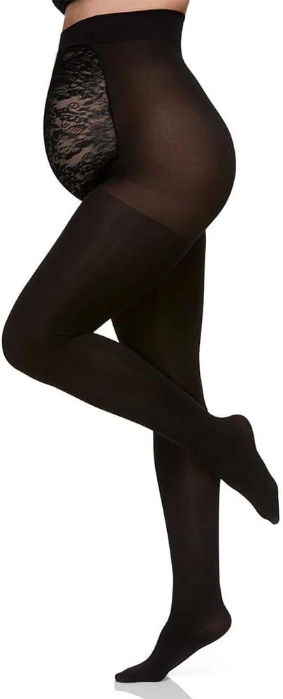 Berkshire Maternity Tights with Lace Panel - Style 5701 (D, Black)