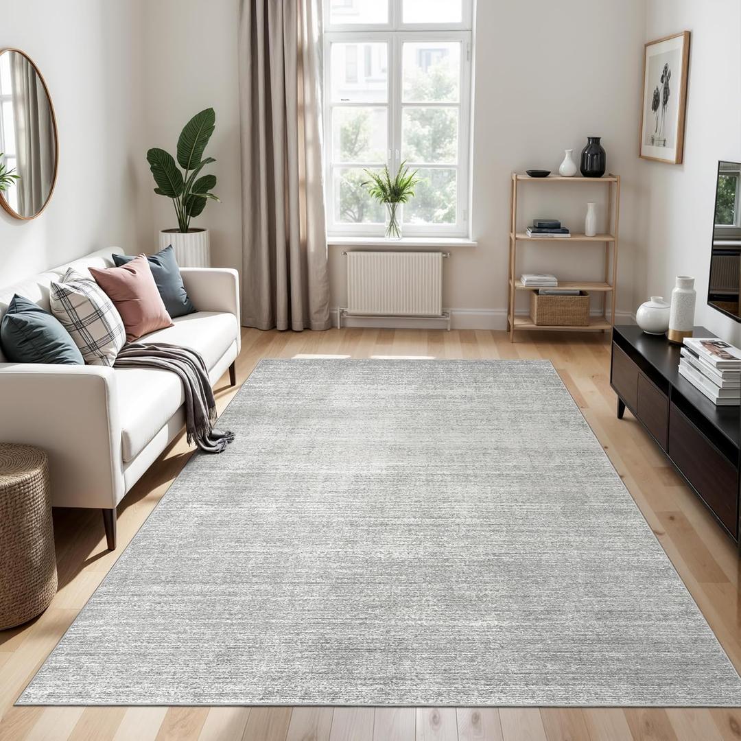 Valenrug Washable Rug 6x9 - Stain Resistant 6x9 Area Rugs for Living Room, Non Slip Backing Printed Rugs for Bedroom, Folable Machine Washable Area Rug (6'x9', Grey)