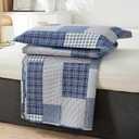 Green Essen Plaid Quilt King Size Blue White Lightweight Patchwork Bedspread Soft Breathable Check Quilts Gingham Bedding Checker Pattern Coverlet Bed Cover Set Geometric Home Decor