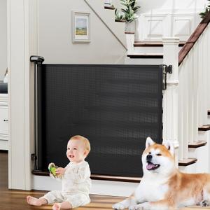 PRObebi Retractable Baby & Dog Gate - Extends to 72" Wide, 34" Tall, for Stairs, Doorways, Hallways, Outdoor, Deck, Porch (34" Tall x 72" Wide, A-black)