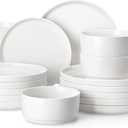 MALACASA 18 Pieces Porcelain Dinnerware Set, Modern White Dish Set for 6, Premium Serving Plates and Bowls Sets, Chip and Scratch Resistant Dishware Sets Kitchen Dishes Dining Ware Set, Series LEAH (18 Piece (Service for 6), Ivory White)