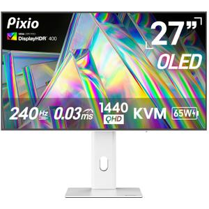 27" WOLED White Gaming Monitor, QHD 1440p, 240Hz, 0.03ms, DisplayHDR True Black 400, Adaptive Sync, KVM switch, Fully Adjustable Stand, HDMI 2.1, DisplayPort, USB-C, RGB light, PX277 OLED Max V2 White