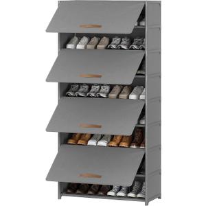 Shoe Rack, 9 Tier Shoe Storage Cabinet with Door 36 Pair Plastic Shoe Shelves Organizer for Closet, Entryway, Hallway, Bedroom, Grey