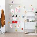 7 x 40 PCS Happy Easter Door Stickers Decor - Bunny, Easter, Flowers - Pink, Cartoon Style - Waterproof - Indoor Use - Door, Window, Refrigerator Decor