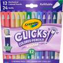 Crayola Clicks 2.0mm Mechanical Colored Pencil Set, 12 Pastel Colors, Cute School Supplies for Teachers, 24 Replacement Cores, Ages 6+