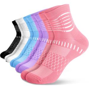 IRAMY Ankle Compression Socks for Women Men Plantar Fasciitis Relief 3/5 Pairs Cushioned Athletic Running Socks (Small, Pink+purple+blue+black+white(5 Packs))