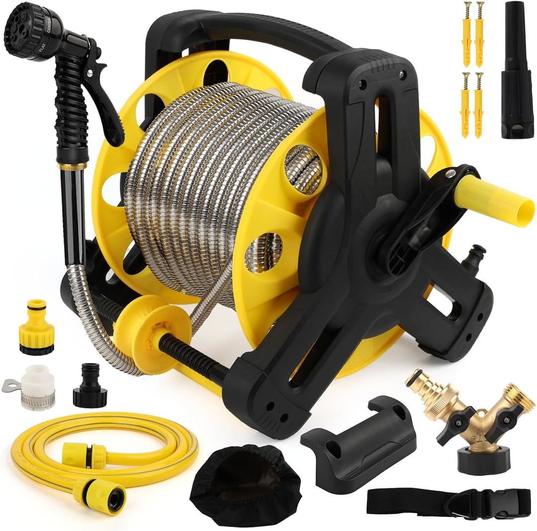100FT Stainless Steel Garden Hose 304 Metal Water Hose, Flexible No Kink, Leak-Proof & Crush Resistant, Lightweight with 7-Function Spray Nozzle, for Yard, RV, Car Wash