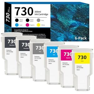 730 Ink Cartridges High-Capacity 300ml 6-Pack P2V68A P2V69A P2V70A P2V71A P2V72A P2V73A Replacement for HP 730 Ink Cartridge for DesignJet T1600 T1700 T2600 T1600dr T1700dr T2600d Printer Ink