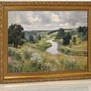 Vintage Gold Framed Canvas Wall Art Natural Valley Pastoral Scenery Painting, 24"x16"