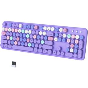 Colorful Wireless Bluetooth Keyboard, 2.4G & Dual Bluetooth Multi-Device, Typewriter Retro Round Keycaps 104 Keys Full-Size for PC Laptop Tablet Phone (Purple)