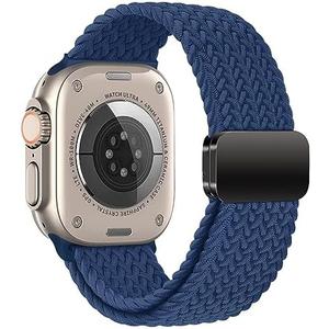 iBazal Compatible with Apple Watch Band 49mm 45mm 44mm 42mm Nylon Braided Magnetic Solo Loop Strap Replacement for iWatch Series Ultra/Ultra 2 9/8/7/6/5/4/3/2/1/SE/SE2 - 42/44/45/49 Cold Sea Blue and Black 2 Pack