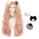 JoneTing Pink Ponytails Cosplay Wig【+2 Bears +1 Hair Cap】 Light-pink Wig for Anime Cosplay Women Costume Long Pink Wavy Wigs with Ponytails Pinkish Hair for Halloween Christmas Peluca Rosa Claro